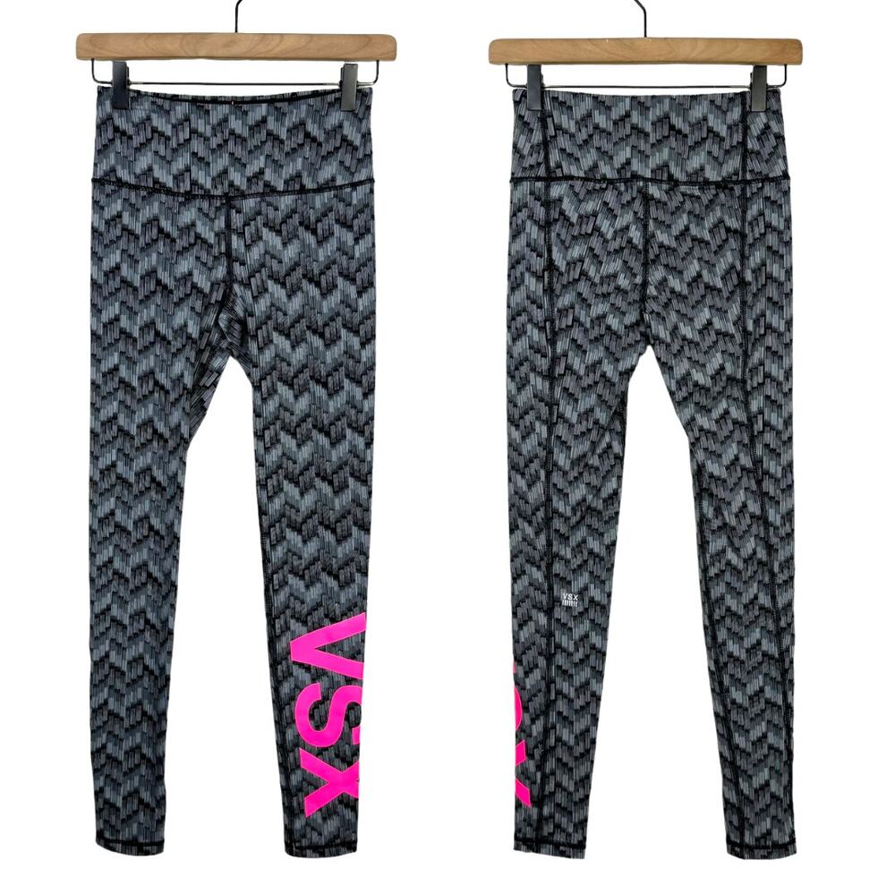 Victoria's Secret Sport Black & Gray Print Hot Pink Logo High Rise 7/8 Leggings